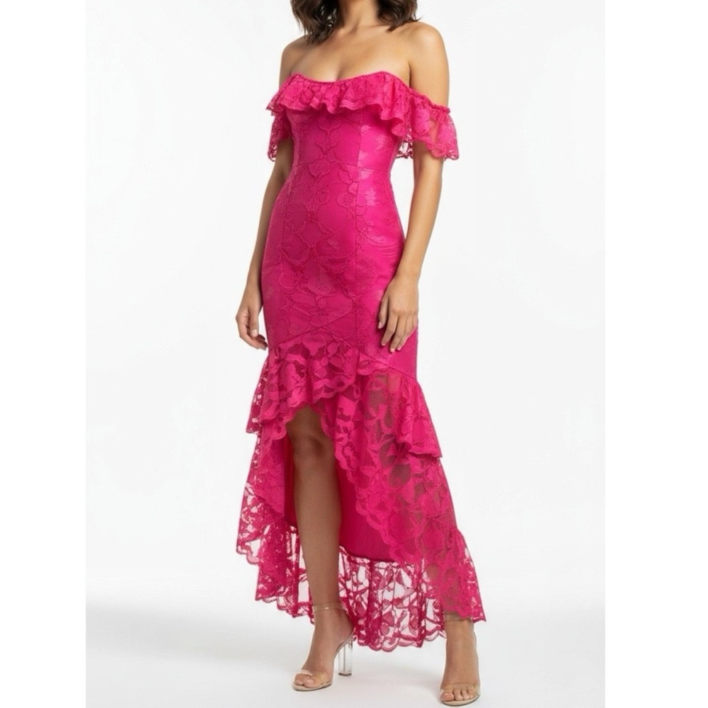 Lovers + Friends Hot Pink One-Shoulder Lace High-Low Dress Size S